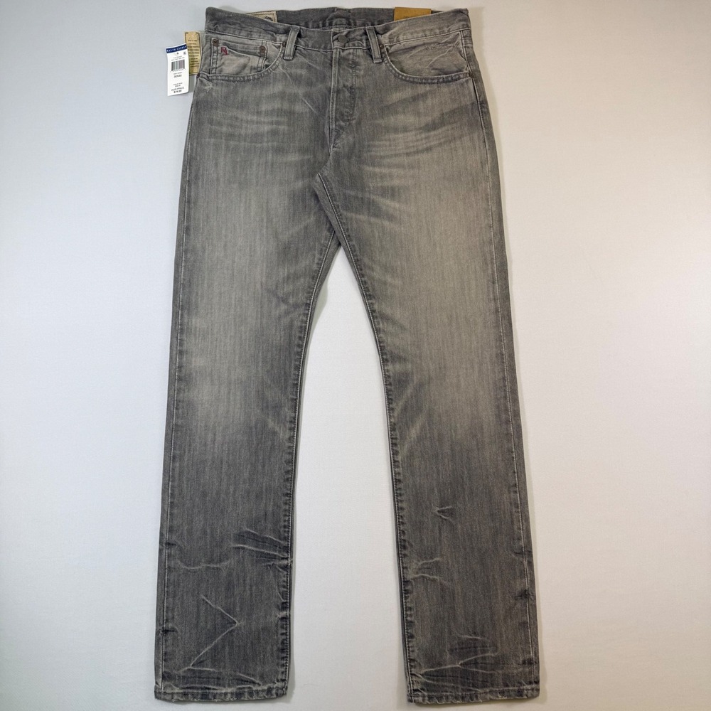 Polo Ralph Lauren Jeans Mens 32x32 Gray Varick Slim Straight Faded Denim NWT